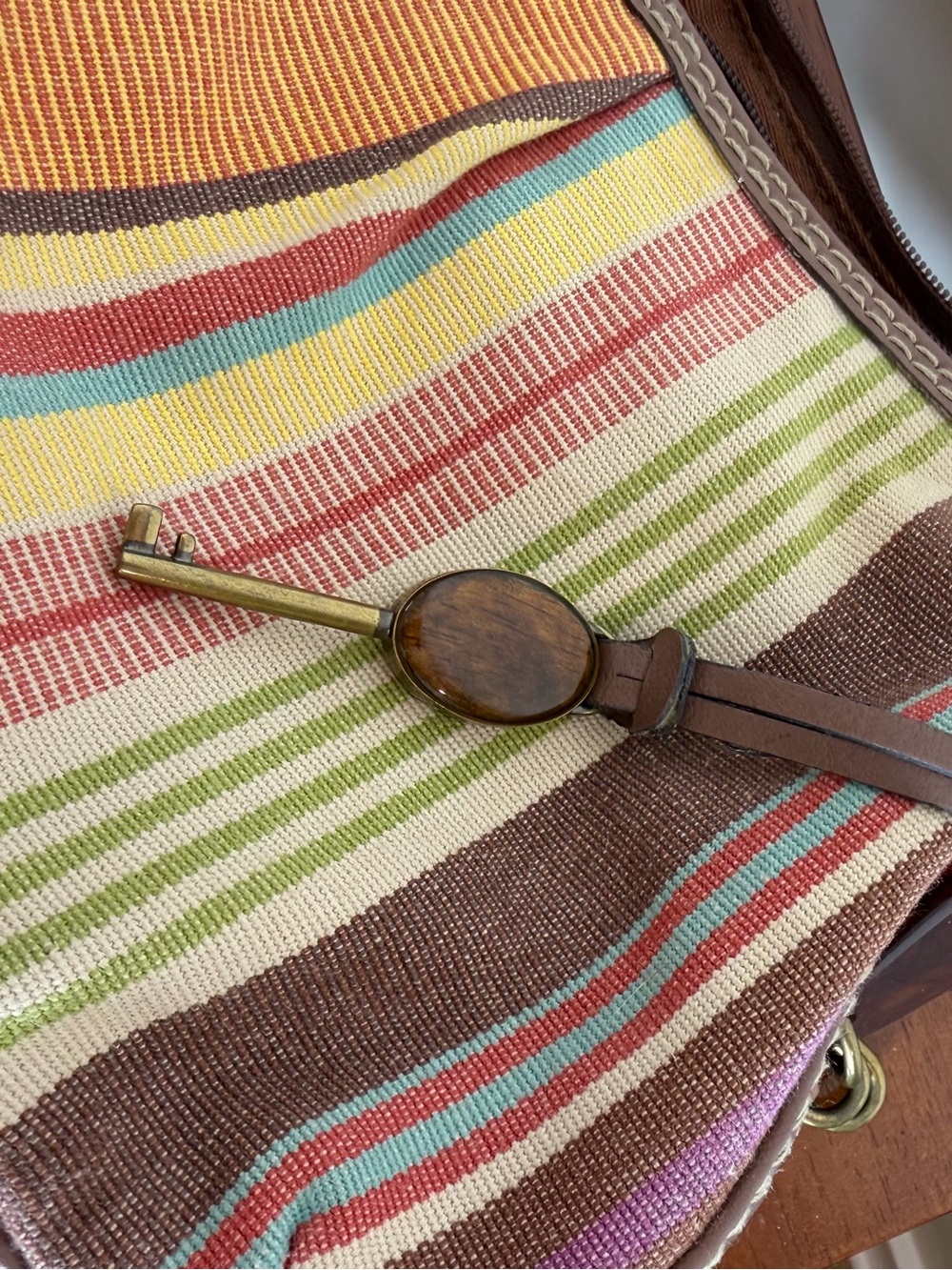 Fossil Multicolor Striped Shoulder Bag with Brown Trim with Great Straps - Picture 5 of 7